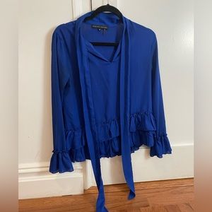 English Factory blue longsleeve ruffle top size M